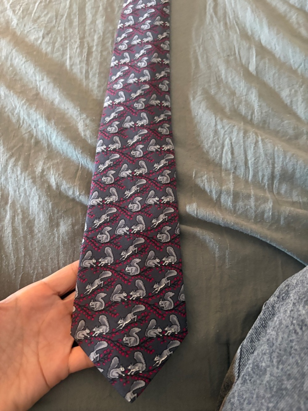 Hermes Purple Tie with Gray and Red Motif